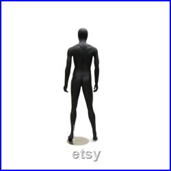 Standing Straight Mens Matte Black Egg Head Full Body Mannequin with Base KM26BK2