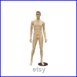Standing Straight Mens Realistic Face Fleshtone Full Body Mannequin with Base KM26F