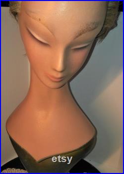 Super RARE 1920's Art Deco Display Mannequin Bust, Heavy Base, Human Hair, Air Brushed, Lamoureux Pierre Imans Paris Vintage Antique, 30's