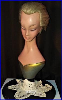 Super RARE 1920's Art Deco Display Mannequin Bust, Heavy Base, Human Hair, Air Brushed, Lamoureux Pierre Imans Paris Vintage Antique, 30's