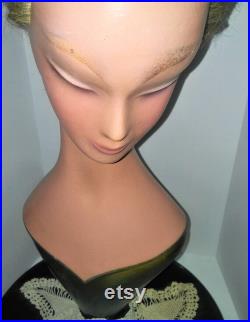 Super RARE 1920's Art Deco Display Mannequin Bust, Heavy Base, Human Hair, Air Brushed, Lamoureux Pierre Imans Paris Vintage Antique, 30's