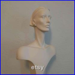 Tall 38 inches vintage modernist store display white mannequin female bust circa 1970s