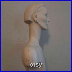 Tall 38 inches vintage modernist store display white mannequin female bust circa 1970s