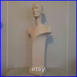 Tall 38 inches vintage modernist store display white mannequin female bust circa 1970s