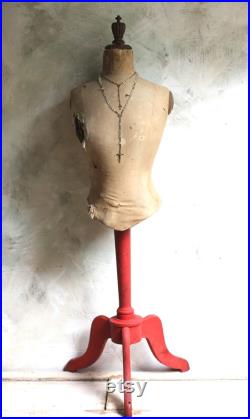 Tatty Antique Wasp Waist Mannequin Bust French Tailors Dummy Dress Form Corset Display 1800s Napoleon III