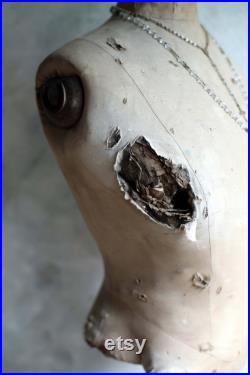 Tatty Antique Wasp Waist Mannequin Bust French Tailors Dummy Dress Form Corset Display 1800s Napoleon III