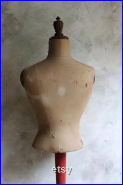 Tatty Antique Wasp Waist Mannequin Bust French Tailors Dummy Dress Form Corset Display 1800s Napoleon III