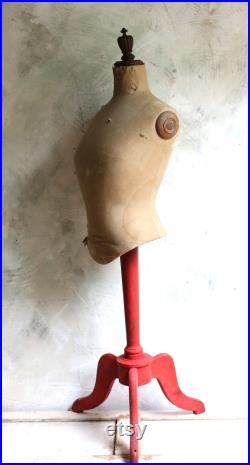 Tatty Antique Wasp Waist Mannequin Bust French Tailors Dummy Dress Form Corset Display 1800s Napoleon III