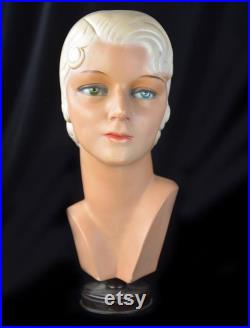 The Gilded Griffin 1920s AUTHENTIC Vintage Millinery Bust Mannequin Display Plaster Composite Mannequin Head circa 1929