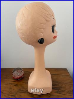 Twiggy head to hat vintage french 70s marotte wig doll big eyes long neck mannequin Store support bust