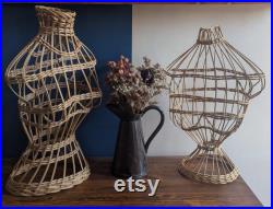 Two vintage wicker female upper body mannequins