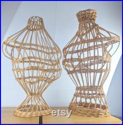 Two vintage wicker female upper body mannequins