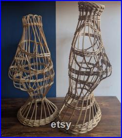 Two vintage wicker female upper body mannequins