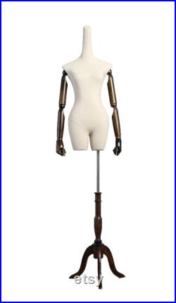 USAKHV Female Dress Form Mannequin Body with arms Wood Base Model Stand Store Display 80F-13-HW