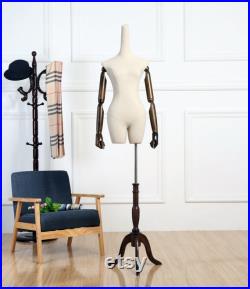 USAKHV Female Dress Form Mannequin Body with arms Wood Base Model Stand Store Display 80F-13-HW