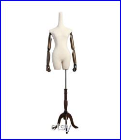 USAKHV Female Dress Form Mannequin Body with arms Wood Base Model Stand Store Display 80F-13-HW