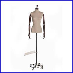 USAKHV Female Dress Form Mannequin Display Fiberglass Half Body with arms Wheeled Base Model Stand Store Home Display Ryan-2