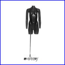 USAKHV Female Women 3 4 Half Body Ghost Invisible Mannequin Headless Fiberglass Model Professional Photo Wheeled Stand GH18 Black