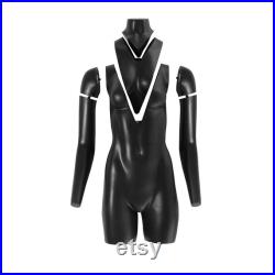 USAKHV Female Women 3 4 Half Body Ghost Invisible Mannequin Headless Fiberglass Model Professional Photo Wheeled Stand GH18 Black