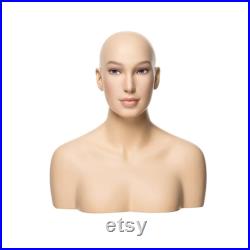 USAKHV Female Women Fiberglass Realistic Mannequin Head Bust Wig Stand for Wigs Store Display Model