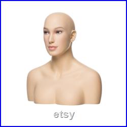 USAKHV Female Women Fiberglass Realistic Mannequin Head Bust Wig Stand for Wigs Store Display Model