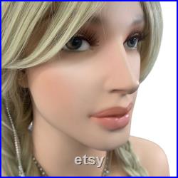 USAKHV Female Women Fiberglass Realistic Mannequin Head Bust Wig Stand for Wigs Store Display Model SELINA