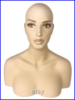 USAKHV Female Women Fiberglass Realistic Mannequin Head Bust Wig Stand for Wigs Store Display Model KOYA