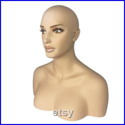 USAKHV Female Women Fiberglass Realistic Mannequin Head Bust Wig Stand for Wigs Store Display Model KOYA