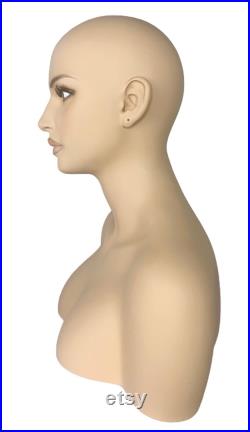 USAKHV Female Women Fiberglass Realistic Mannequin Head Bust Wig Stand for Wigs Store Display Model KOYA