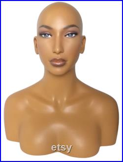 USAKHV Female Women Fiberglass Realistic Mannequin Head Bust Wig Stand for Wigs Store Display Model (JOJO)