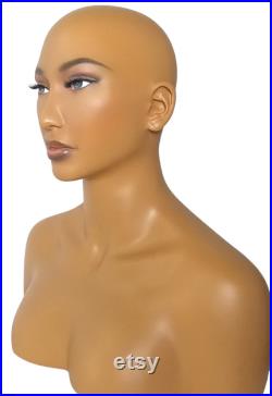 USAKHV Female Women Fiberglass Realistic Mannequin Head Bust Wig Stand for Wigs Store Display Model (JOJO)