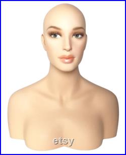 USAKHV Female Women Fiberglass Realistic Mannequin Head Bust Wig Stand for Wigs Store Display Model SELINA