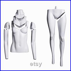 USAKHV Female Women Headless Ghost Invisible Mannequin Full Body Fiberglass Model Professional Photo Wheeled Stand Black White Skin GH12S