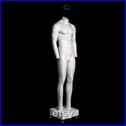 USAKHV Full Body Male Ghost Invisible Mannequin Fiberglass White Model Stand Base (GH33)