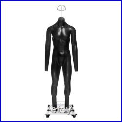 USAKHV Full Body Male Men Ghost Invisible Mannequin Fiberglass White Black Skin Model Professional Photo Wheeled Stand Base (GH23-Black)