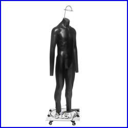 USAKHV Full Body Male Men Ghost Invisible Mannequin Fiberglass White Black Skin Model Professional Photo Wheeled Stand Base (GH23-Black)