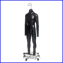 USAKHV Full Body Male Men Ghost Invisible Mannequin Fiberglass White Black Skin Model Professional Photo Wheeled Stand Base (GH23-Black)