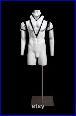 USAKHV Male Men 3 4 Half Body Ghost Invisible Mannequin Headless Fiberglass Model Professional Photo Wheeled Stand GH19 (White)