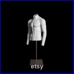 USAKHV Male Men Half Body Ghost Mannequin Headless Fiberglass Model Professional Photo Stand GH17 WHITE