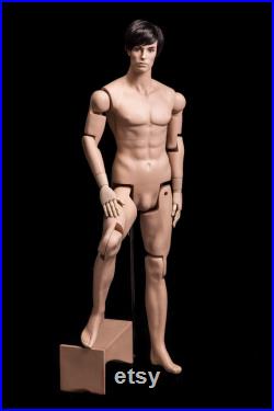 USAKHV Realistic Joints Fiberglass Male Mannequin Full Body Model Stand HM01