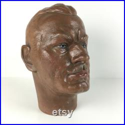 Unique Vintage Male Mannequin Head Plastic Realistic Moustached Man Head Life Size Retro Figure Shop Window Model Male Doll Head