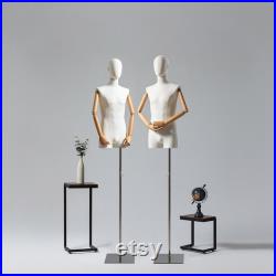 Upper Half Body Male Display Dress Form Torso,Adjustable Fashion Men Linen Mannequin Torso,Manikin Head For Wig Clothing Display Model Props