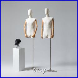 Upper Half Body Male Display Dress Form Torso,Adjustable Fashion Men Linen Mannequin Torso,Manikin Head For Wig Clothing Display Model Props