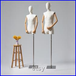 Upper Half Body Male Display Dress Form Torso,Adjustable Fashion Men Linen Mannequin Torso,Manikin Head For Wig Clothing Display Model Props