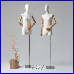 Upper Half Body Male Display Dress Form Torso,Adjustable Fashion Men Linen Mannequin Torso,Manikin Head For Wig Clothing Display Model Props