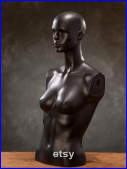 VINTAGE half body female MANNEQUIN Real Size dummy, black female mannequin, human body decoration