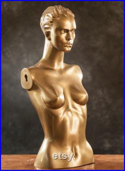 VINTAGE half body female MANNEQUIN from 1980s, Gold Lady Dummy Torso, Golden decor, Human body decoration