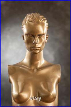 VINTAGE half body female MANNEQUIN from 1980s, Gold Lady Dummy Torso, Golden decor, Human body decoration