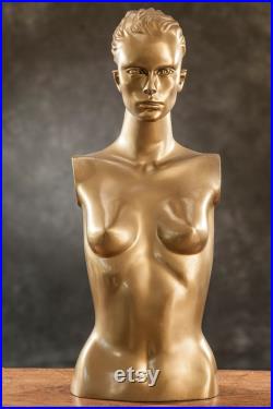 VINTAGE half body female MANNEQUIN from 1980s, Gold Lady Dummy Torso, Golden decor, Human body decoration