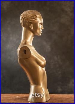 VINTAGE half body female MANNEQUIN from 1980s, Gold Lady Dummy Torso, Golden decor, Human body decoration